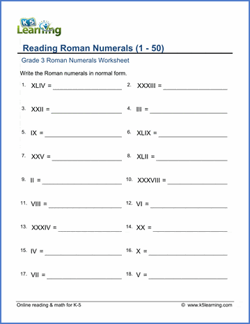 Roman Numerals Worksheets K5 Learning