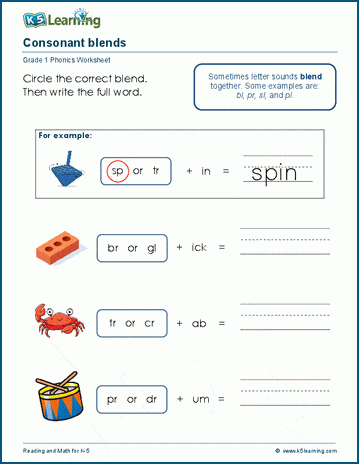 Consonant blends worksheets