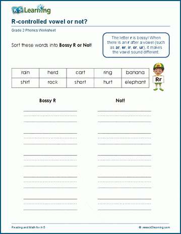 Grade 2 R-controlled vowels worksheet