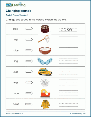 Grade 2 Substituting phonemes worksheet