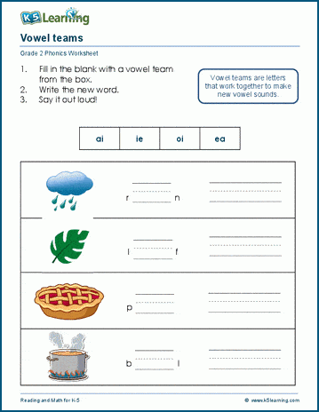 Grade 2 Vowel teams worksheet