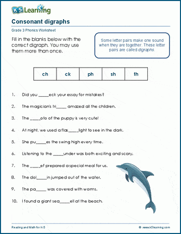 Consonant digraphs worksheets