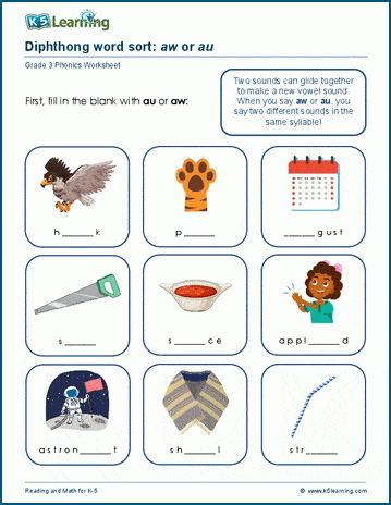 Diphthong review worksheet