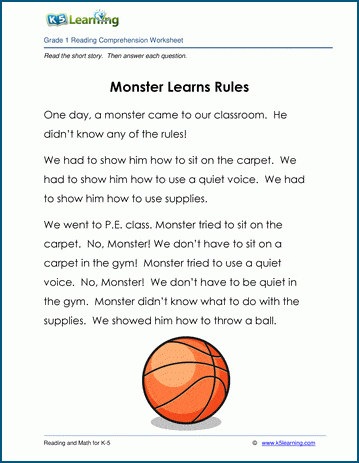 Grade 1 Children's Story - Monster Learns Rules