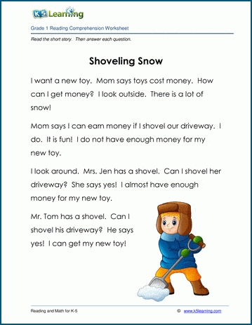 shoveling snow grade 1 children s story k5 learning