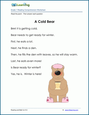 A Cold Bear - Grade 1 Children's Story | K5 Learning