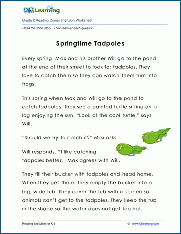 springtime tadpoles grade 2 children s story k5 learning