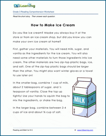 how to make ice cream grade 3 children s story k5 learning