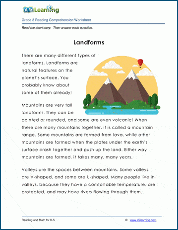 landforms grade 3 children s story k5 learning