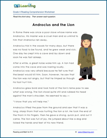 androclus and the lion grade 4 children s fable k5 learning