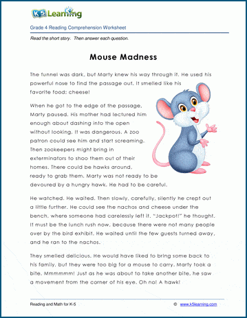 mouse madness grade story stories reading comprehension worksheets children k5 learning