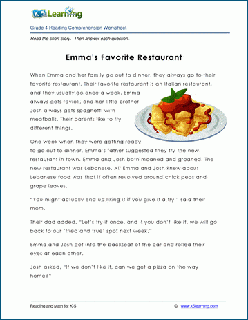 Emma S Favorite Restaurant Grade 4 Children S Story