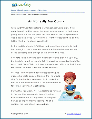 An Honestly Fun Camp Grade 4 Children s Story K5 Learning