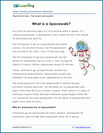 astronaut reading comprehension worksheets