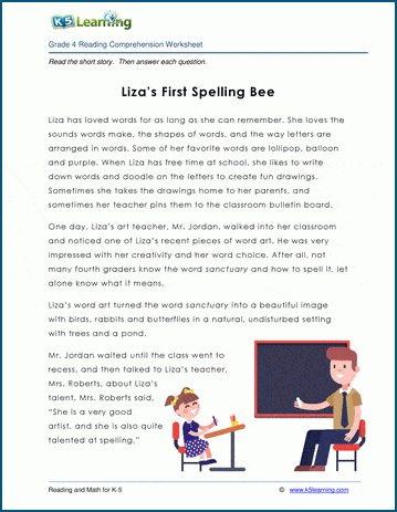 liza s first spelling bee grade 4 children s story k5 learning