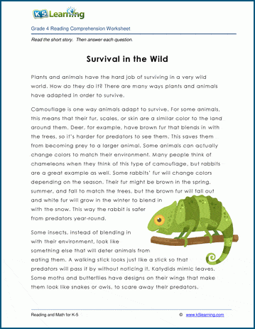 survival in the wild grade 4 children s story k5 learning