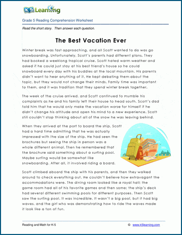 The Best Vacation Ever Grade 5 Children S Story K5 Learning