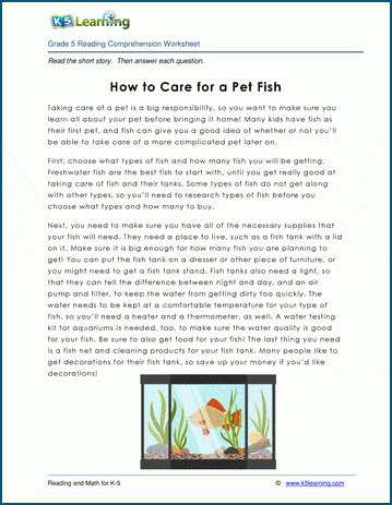 how to care for a pet fish grade 5 children s story k5 learning