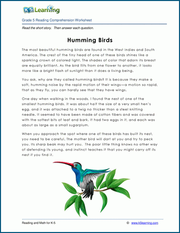 Humming Birds - Grade 5 Children's Fable | K5 Learning