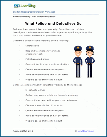 what police and detectives do grade 5 children s story k5 learning