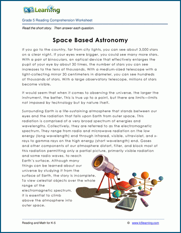 astronaut reading comprehension worksheets