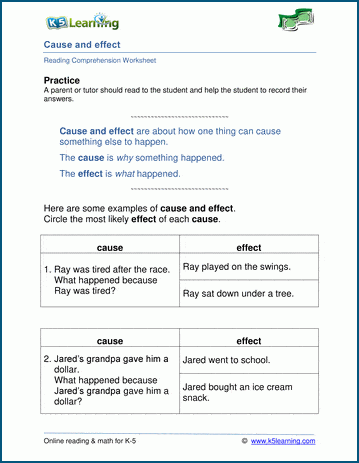 cause and effect worksheets k5 learning