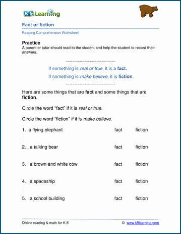 fact vs fiction worksheets k5 learning