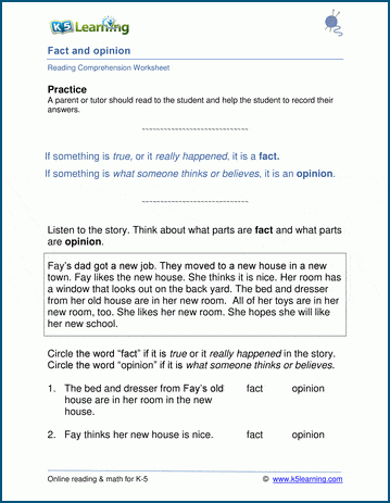 Fact Vs Opinion Worksheets K5 Learning