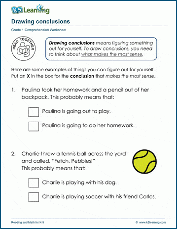 Drawing conclusions worksheets for grade 1 | K5 Learning