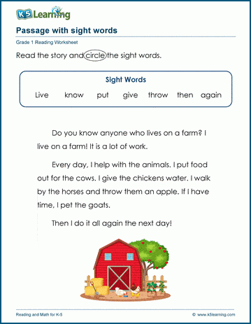 Dolch words in passages worksheet