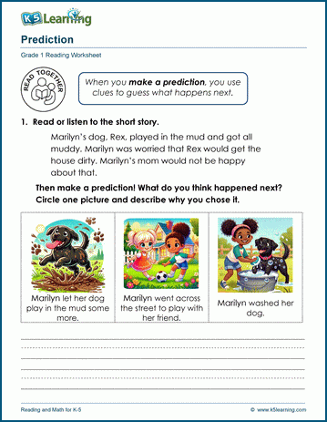 prediction worksheets for grade 1 k5 learning