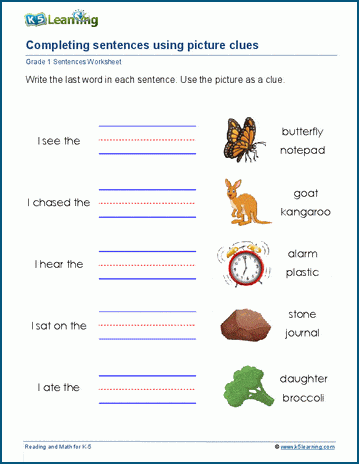 Grade 1 complete the sentences worksheets