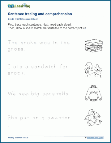 Sentences - tracing and comprehension worksheet