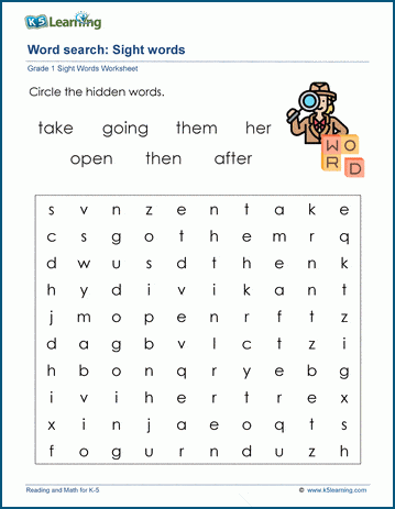 Word search: Sight words worksheet