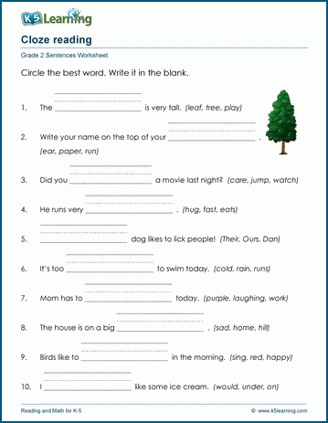 Cloze reading worksheet