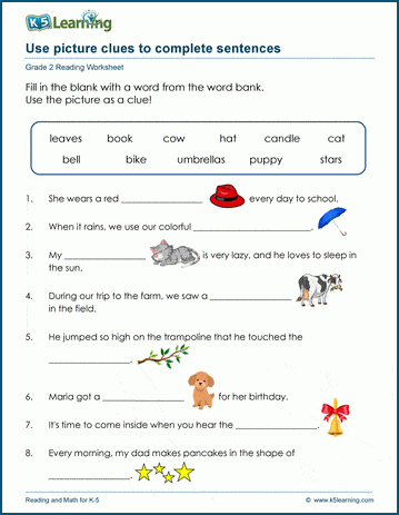 Picture clues to complete sentences worksheet