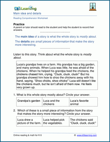 Main Idea Worksheets 3Rd Grade : 1st Or 2nd Grade Main Idea Worksheet