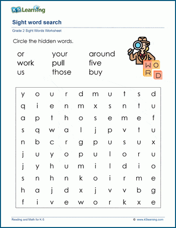 Sight word search worksheet