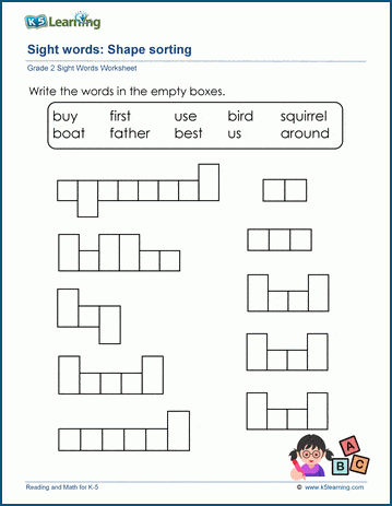 Sight words by shapes worksheets