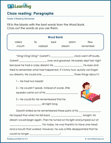 Cloze reading: Paragraphs worksheet