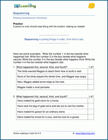 Sequence of events worksheets 2nd grade