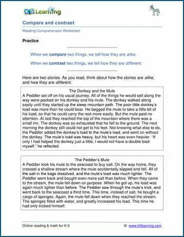 Grade 4 compare and contrast worksheets