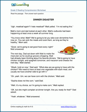 free printable english comprehension worksheets for grade