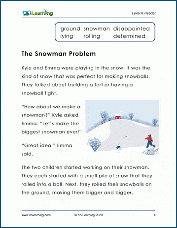 The Snowman Problem - Level K Children's Story | K5 Learning