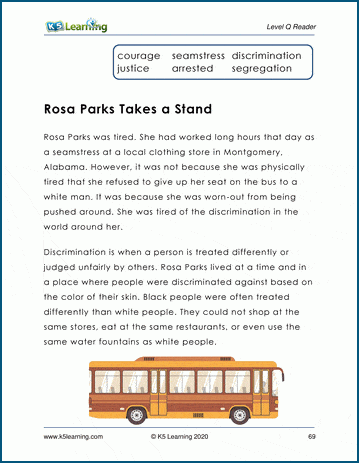 rosa parks takes a stand level q children s story k5 learning