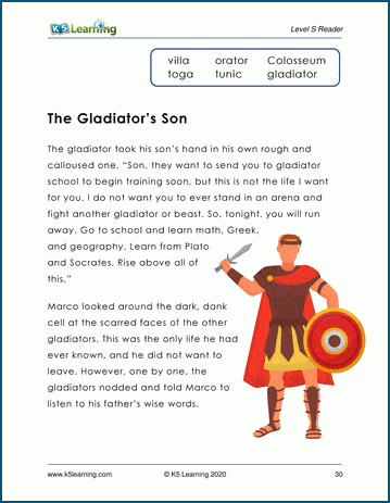 the gladiator s son level s children s story k5 learning