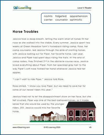 horse troubles level v children s story k5 learning