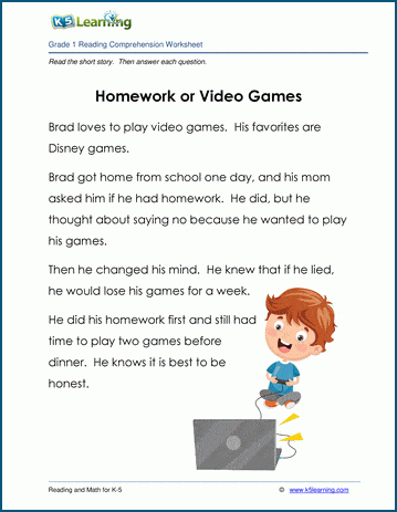 homework or video games grade 1 childrens story k5 learning