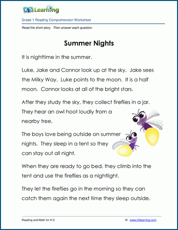 Summer Nights Grade 1 Children S Story K5 Learning