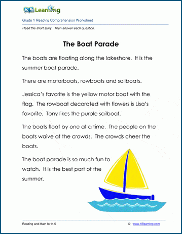 numbers writing kindergarten for worksheets Free Printable Comprehension   Reading  K5  Worksheets